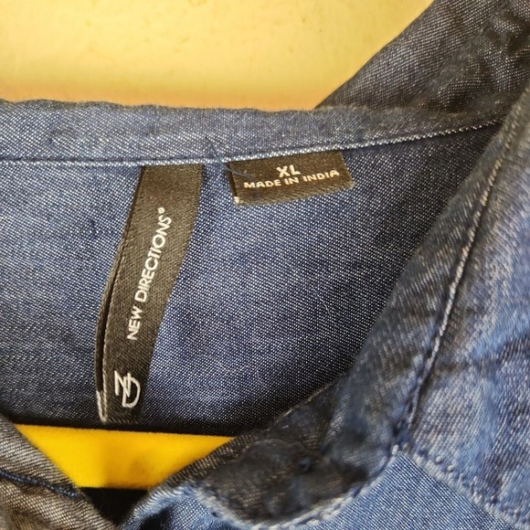 NWT‎ New Directions Womens Shirt XLarge Blue Chambray Button Down  Sleeve gem - Picture 3 of 9